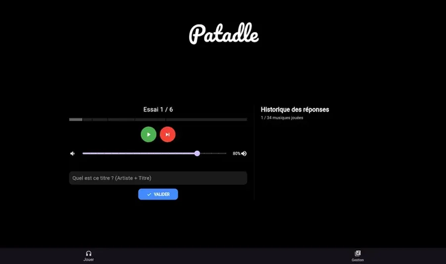 Interface de l'application Patadle