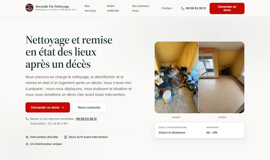 Page d'accueil du site Seconde Vie Nettoyage